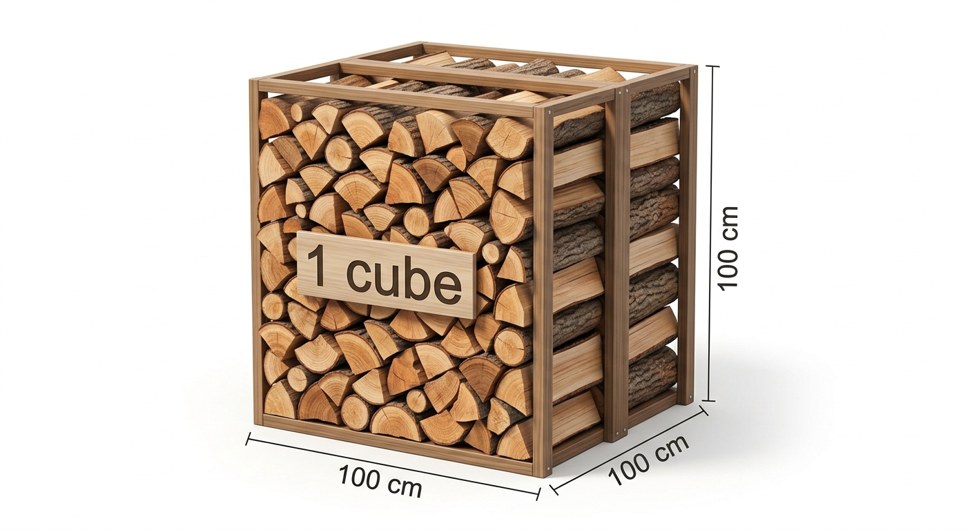 Schéma explicatif du stère de bois - 1 cube = 1m³